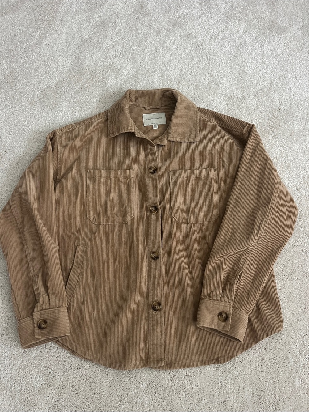 Lucky Brand Tan Brown Corduroy Button-Down Shirt Jacket